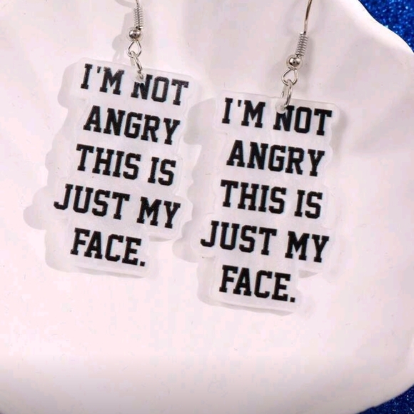 Hot Topic Jewelry - Funny Resting B**ch Face 😑😂 Text Statement Dangle Drop Earrings New!